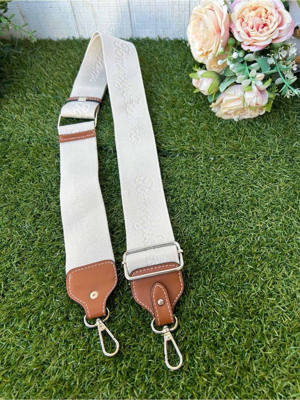 Tommy bahamas Beige Canvas Crossbody Strap with Tan Leather Accents -